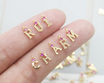 26PCS / set oro real chapado Zircon letra inicial encantos, cz Pave letter Encanto, Tiny Letter Charms, Words Bracelet/Necklace Diy, Letter Finding