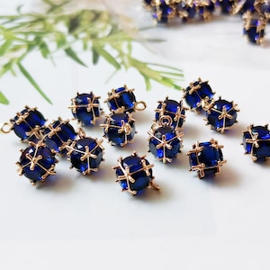 10pcs Gold Plated Ball Charm, Blue Zircon Charm, Birthstone Charm, Royalblue Zircon Pendant, Quality Jewelry Supply (big)