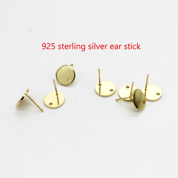 10PCS 18K Nickel Free Real Gold Plated Brass Earring Posts Round