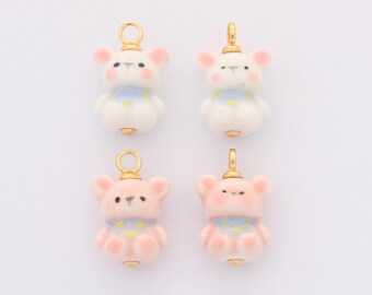 Colorful Ceramic Bear Charm for Necklace Bracelet Jewelry Making Supply