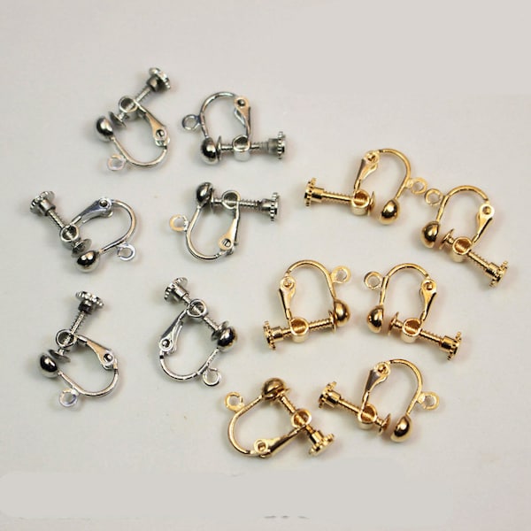 10pcs Screwback Clip on Earring with Ring Loop Hinged Drop Ear Wire Hoop Adjustable Screw Back Dangle Converter Component Finding DIY