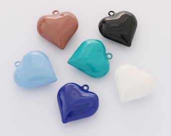 18K gold Filled Dainty Enamel Heart Charm Large Puffy Heart Pendant For Necklace Bracelet Jewelry Making Nickel-free and High Quality