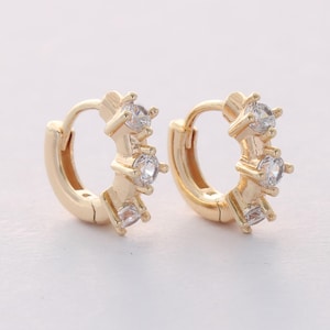 6pcs Real Gold Plated Zircon Leverback Earrings,Huggie Hoop Earrings,CZ Tiny Cartilage Hoops,Helix Hoop Earring Stack, Dainty Hoop Earrings