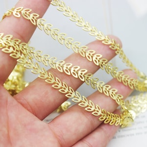 3.2feet Real Gold Plated Hollow leaves Chain,Flat Chevron Chain,Herring bone Fish bone Chain,Collar Necklace diy,Finding,high quality