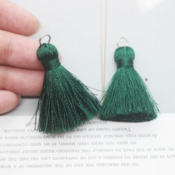 10pcs Silk Tassels,tiny Silk Tassels,40mm Forest Green Silky Thread Tassels,mini  Tassels,tassels Charm for Jewelry Making,wholesale Tassels 