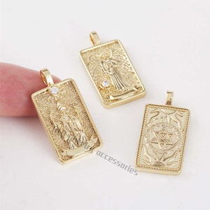 Colgante de tarot relleno de oro de 18 quilates, amuleto de tarot, colgante de corazón, colgante de sol, collar de tarot, adecuado para suministros para hacer joyas