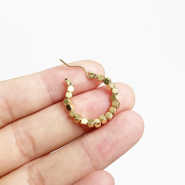 6pcs Real 18K Gold Plated Hoop earrings,Ear Stud, Bead Circle Earrings,Designer jewelry Finding, Earring diy