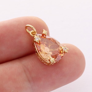 Dark Orange Crystal Charm Pendant,Tiny Faceted Lucite Beads,Teardrop Zircon Birthstone Charm,Bezel Gemstone, wholesale prices
