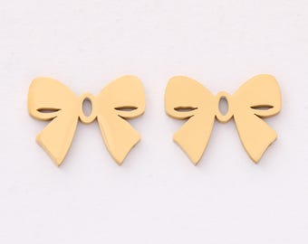 2PCS PVD 18K Gold Platedl Bow Tie Pendant,Bow Tie Charm Bracelet Necklace for DIY Jewelry Making Supply(Can be worn for bathing)