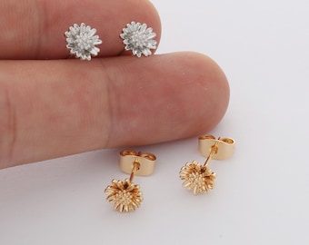 6pcs Real 18k Gold Plated Daisy Stud Earrings, Tiny Mini Dainty Earrings, Zircon Flower Cartilage Earring Stud,Minimalist Accessories,Bulk
