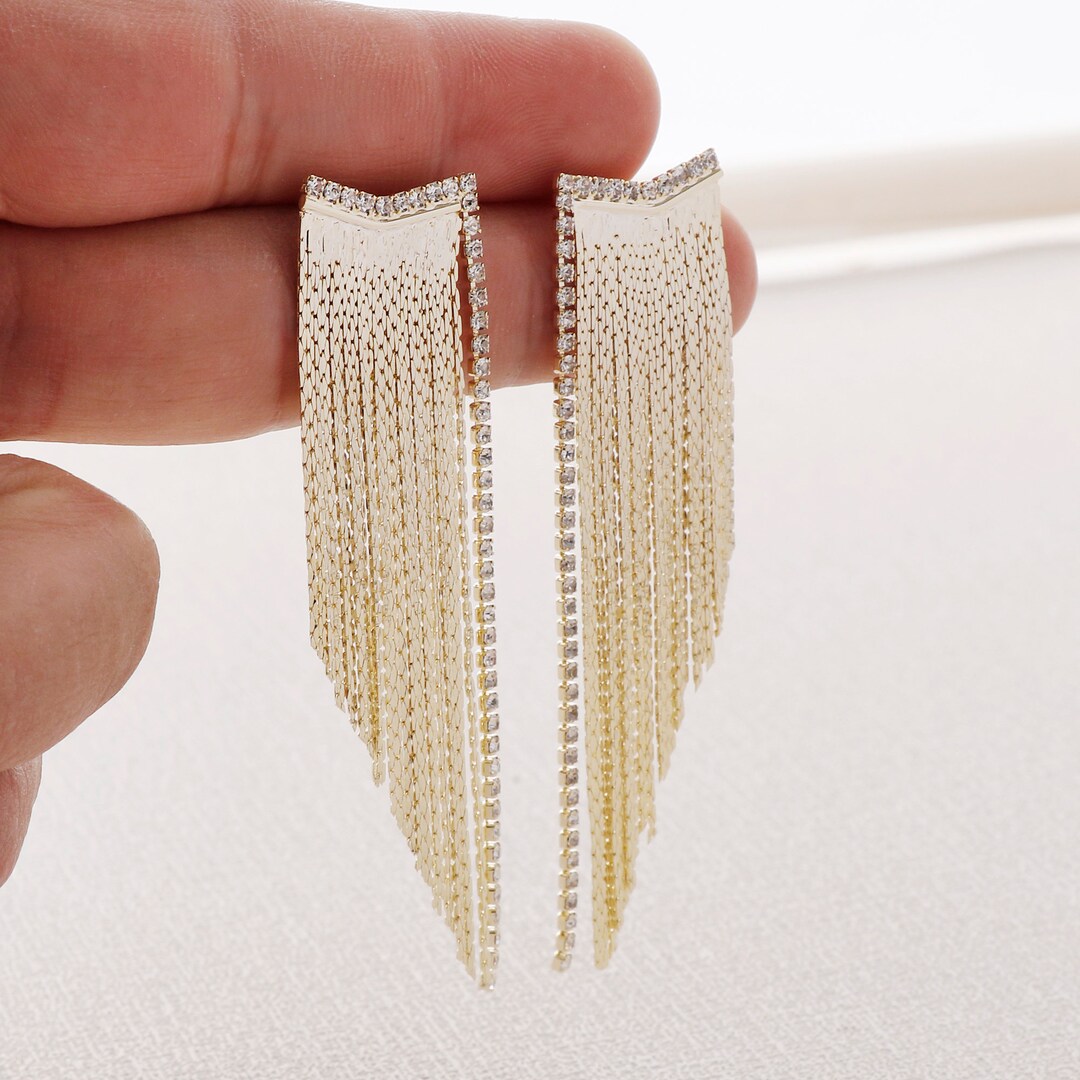 2pcs Real Gold Plated Tassel Earrings Stick Bar Earring High Etsy
