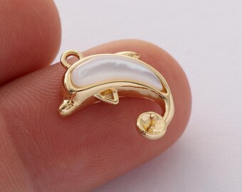 本物の金メッキのイルカチャームペンダント、オーシャンチャーム