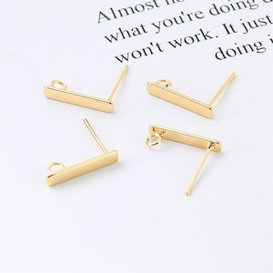 10pc real gold plated bar earrings, stick earrings, stick ear wire, simple earrings, bar ear post, high quality, wholesale