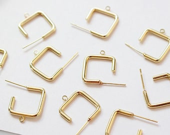 10PCS High Quality 18k Gold Plated Brass Earring Posts- Earring Stud- Square Ear Studs With Loop,Earrings Accessories
