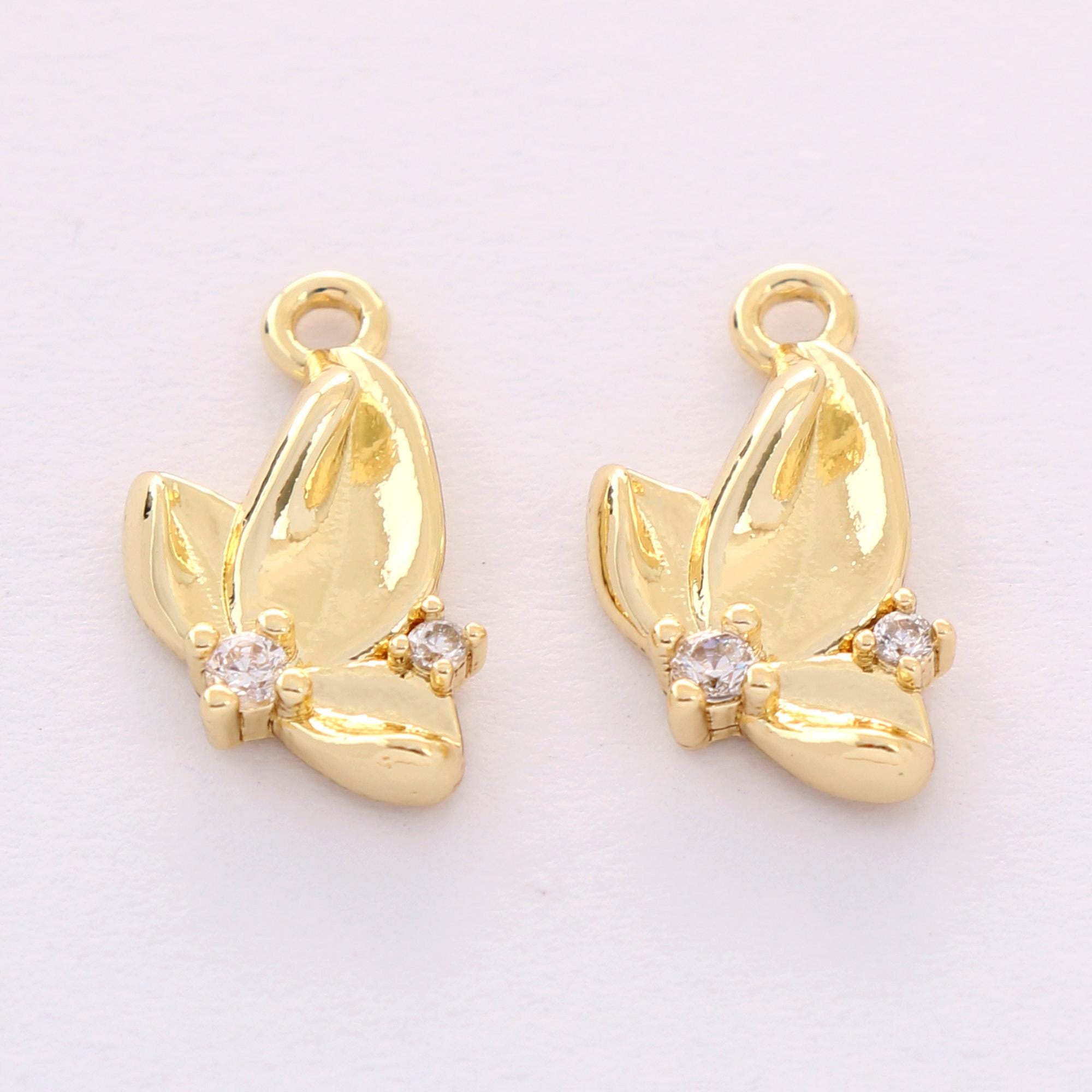 Real 14k Shiny Gold Butterfly Charms, Butterfly Pendant, Dainty Charms, Necklace Charm, Bracelet Charms, Gold Plated Findings