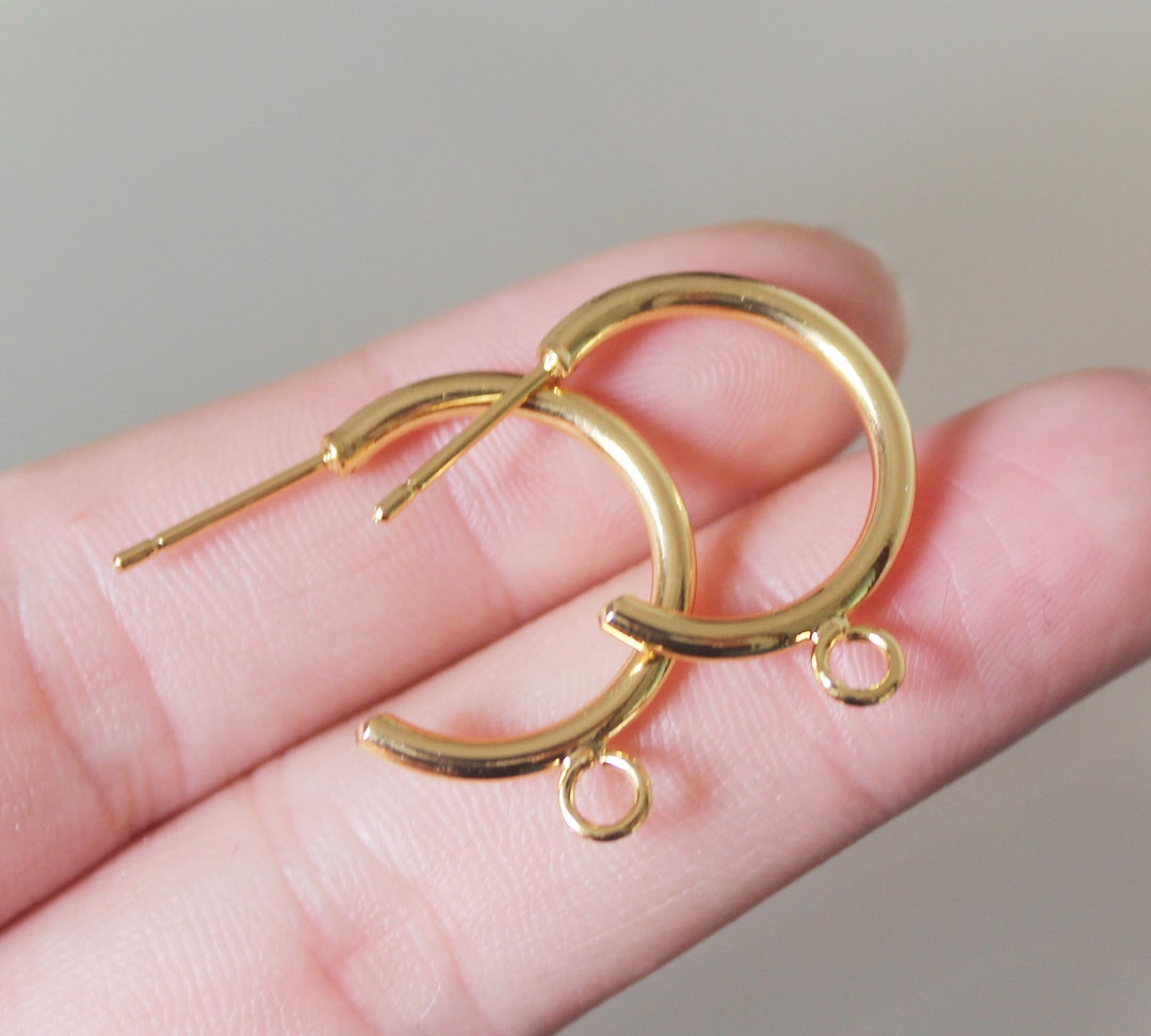 Hammered Gold Plated Brass Earring Stud- Circle Earring Post - Brass  Earring Charms - Earring findings for jewelry making-5498