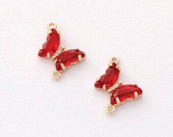 6pcs Gold Plated Crystal Butterfly Charm, Glass Butterfly Connector, Link, Animal Insects Finding,Jewelry makeing