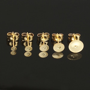 50PCS Gold Tone Stainless Steel Flat Pad Pendientering Studs with backs-Stainless Steel Earposts 3/4/5/6/8MM Flat Back Earring Posts-Glue On Posts imagen 8