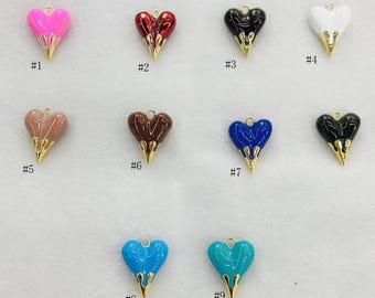 18K gold Filled Dainty Enamel Heart Charm Large Puffy Heart Pendant For Necklace Bracelet Jewelry Making Nickel-free and High Quality