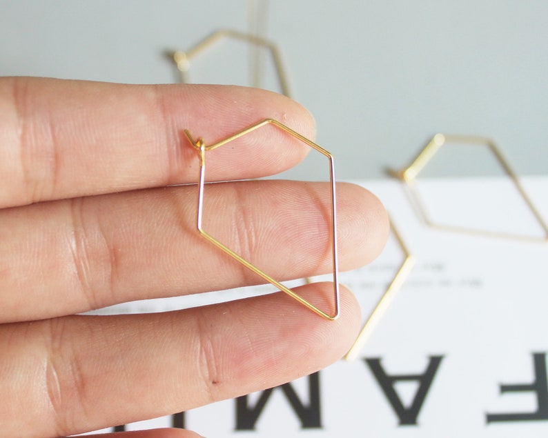Circle Ear Hoop Wine Glass Charm Hoops 10PCS 24K Real Gold Plated Brass Hoop,Diamond shape Dangle Earrings Alien Ear Hoop