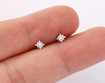 ■ENGBROX■ silver925 petit star earring EBEA25020SV 2pcs 925 Sterling Silver Star Earrings, Tiny Mini Zircon
