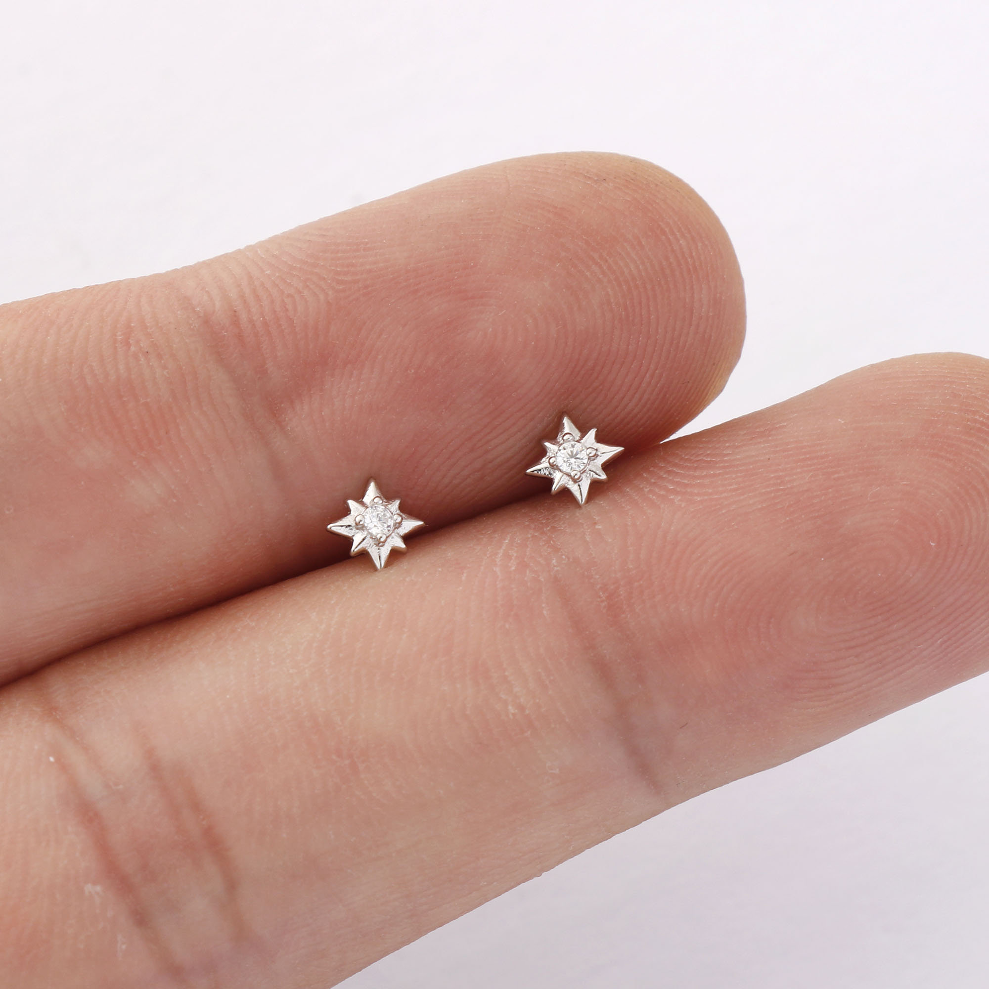 2pcs 925 Sterling Silver Star Earrings, Tiny Mini Zircon