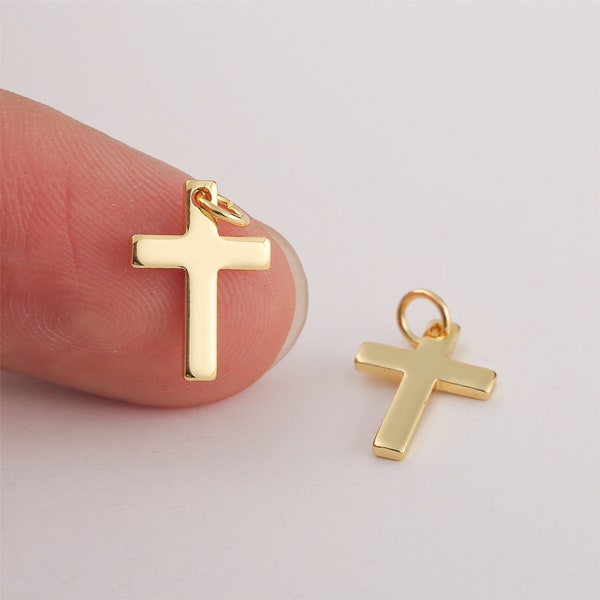 6pcs Real 18K Gold Plated Cross Charm, Bracelets Finding, Trendy Charm, Gold Initial Charm