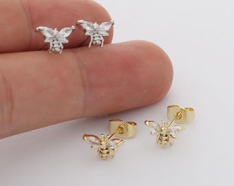 6pcs Real 18k Gold Plated Dainty Bee Stud Earrings, Tiny Mini Pave Earrings, Zircon Cartilage Earring Stud,Minimalist Accessories,Bulk