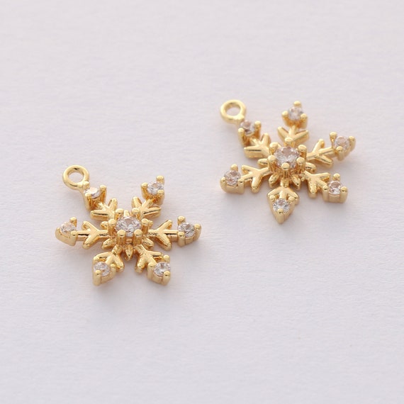 6PCS Real Gold Plated Cubic Zirconia Snowflake Charms,connector,cz