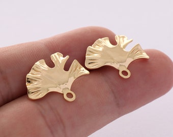 6PCS Gold Plated Leaves Earrings,Leaf Post Earrings,Feather Earring with loop,Designer jewelry Finding, Earring diy