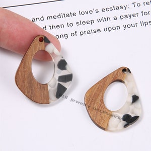 4pcs Epoxy Resin Pendants, Semi Translucent White Resin Findings, Wood and Resin Pendant, Large Teardrop Charm