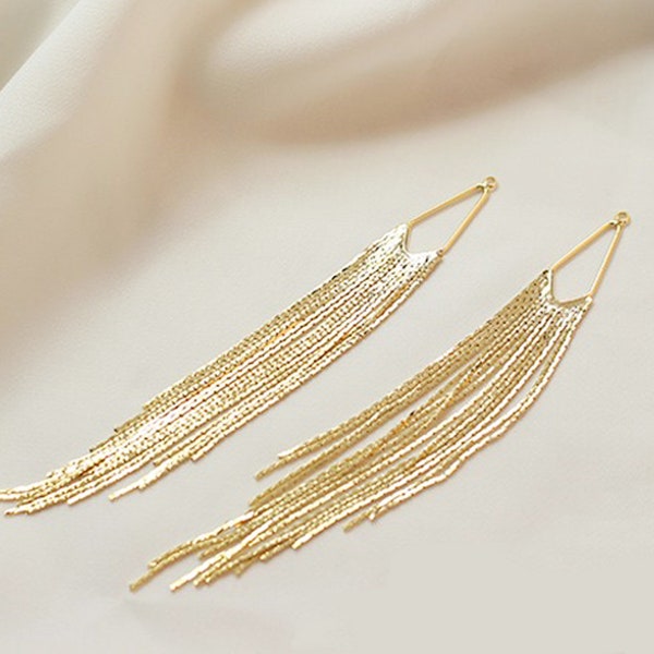 Value promotion!!! 4PCS. 18k Real Gold Plated Tassel Charm Long Metal Tassels Ball Chain Tassels