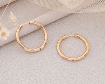 4pcs Real Gold Plated One Touch Earring, Thick Round Hoop Jewelry Earrings,Post earrings, Nickel free