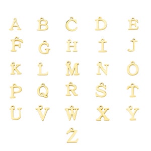 Encanto de letras de acero inoxidable de 10PCS, encanto inicial de oro, colgante de letras Vermeil, encantos iniciales de oro, A-Z (oro/oro rosa/plata)8 mm