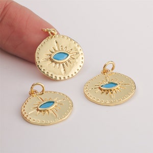 6pcs Real 18K Gold Plated Evil Eye Charm,Gold Initial Charm,Blue Evil Eye,Vermeil  Evil Eye Pendant,cz Pave  Evil Eye Pendant, Finding