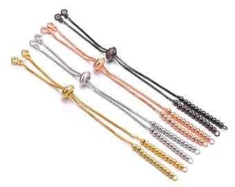 5PCS. Sliding Adjustable Bracelet Making Chain half-finished bracelet Rubber stopper beads connector link finding Box Chain Ball End