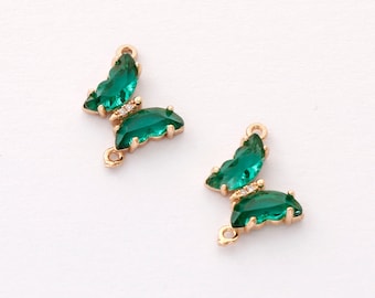 6pcs Gold Plated Crystal Butterfly Charm, Glass Butterfly Connector, Link, Animal Insects Finding,Jewelry makeing