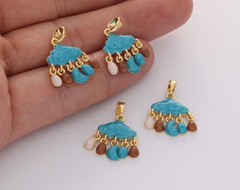 2pcs Real Gold Plated Enamel Rain Clouds Charm Rainy weather Pendant For Necklace/Earring Jewelry Making DIY Materials Quality