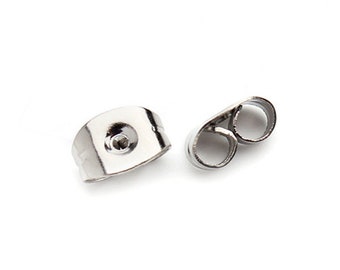 Bulk 50pcs. Stainless steel Silver Earring Backs Butterfly Earnut friction butterfly stoppers findings backing 4.5*6.5mm