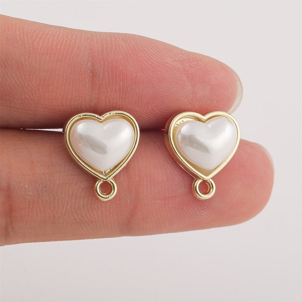10pcs Heart Alloy Pearl Earrings, Heart Earring Post, Ear Wire