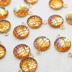 4pcs Round AB Yellow Resin Druzy Cabochons,Mermaid Scale charm,12mm Mermaid Cabochons,Fish Scale Dragon Snake Skin Cabochons