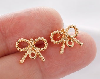 10PCS Real Gold Plated Bowknot Earrings,Bow Post Earrings, Earrings Stud, Jewelry Making Material, Crafts Supplies, Earrings diy