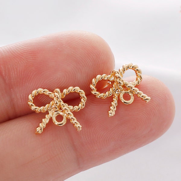 10PCS Real Gold Plated Bowknot Earrings,Bow Post Earrings, Earrings Stud, Jewelry Making Material, Crafts Supplies, Earrings diy