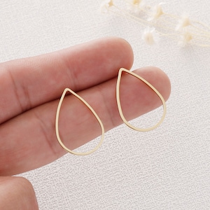 10PCS Real Gold Plated Brass Teardrop Earring Posts, Earring Stud,Round Ear Studs, Earring accessories