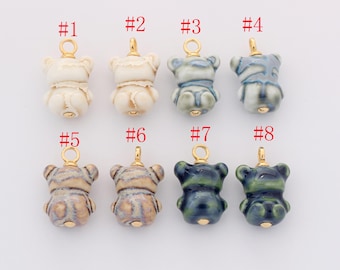Colorful Ceramic Bear Charm for Necklace Bracelet Jewelry Making Supply
