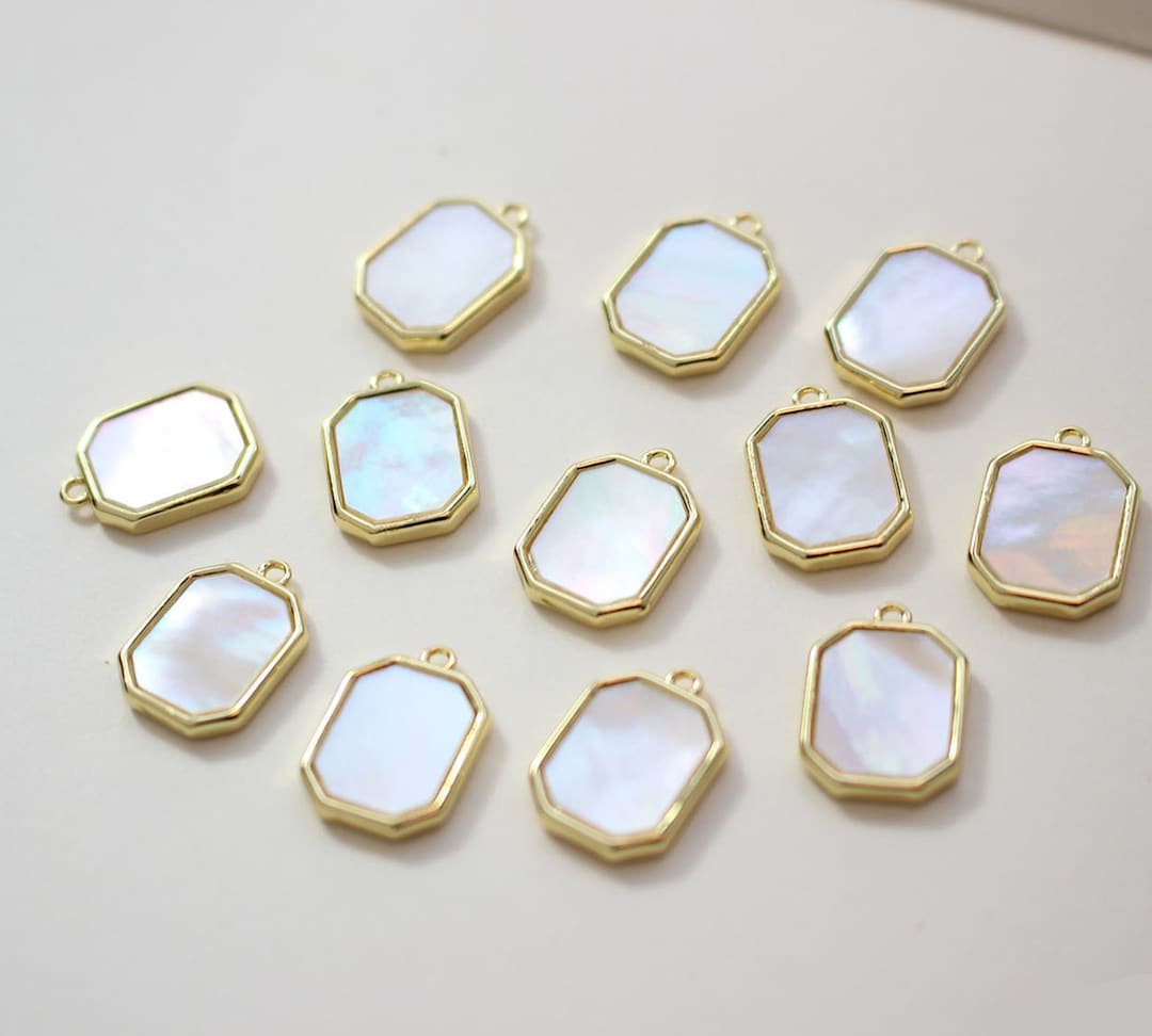 Bold Rectangle Shell Rings 6PCS Real Gold Plated Rectangle Shell Charm,shell Drop, Shell Pendant ...