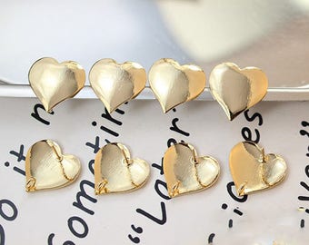 5PCS High Quality Gold Plated Brass Heart Shape Earring Posts, Earring Stud, Ear Wire, Statement Heart Earrings, Earrings Findings,20*20MM