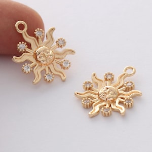 High Quality Real Gold Plated Sun Charm , cz Pave Sun Pendant,Bracelet Necklace Pendant, Sunflower Charm, Nickel free