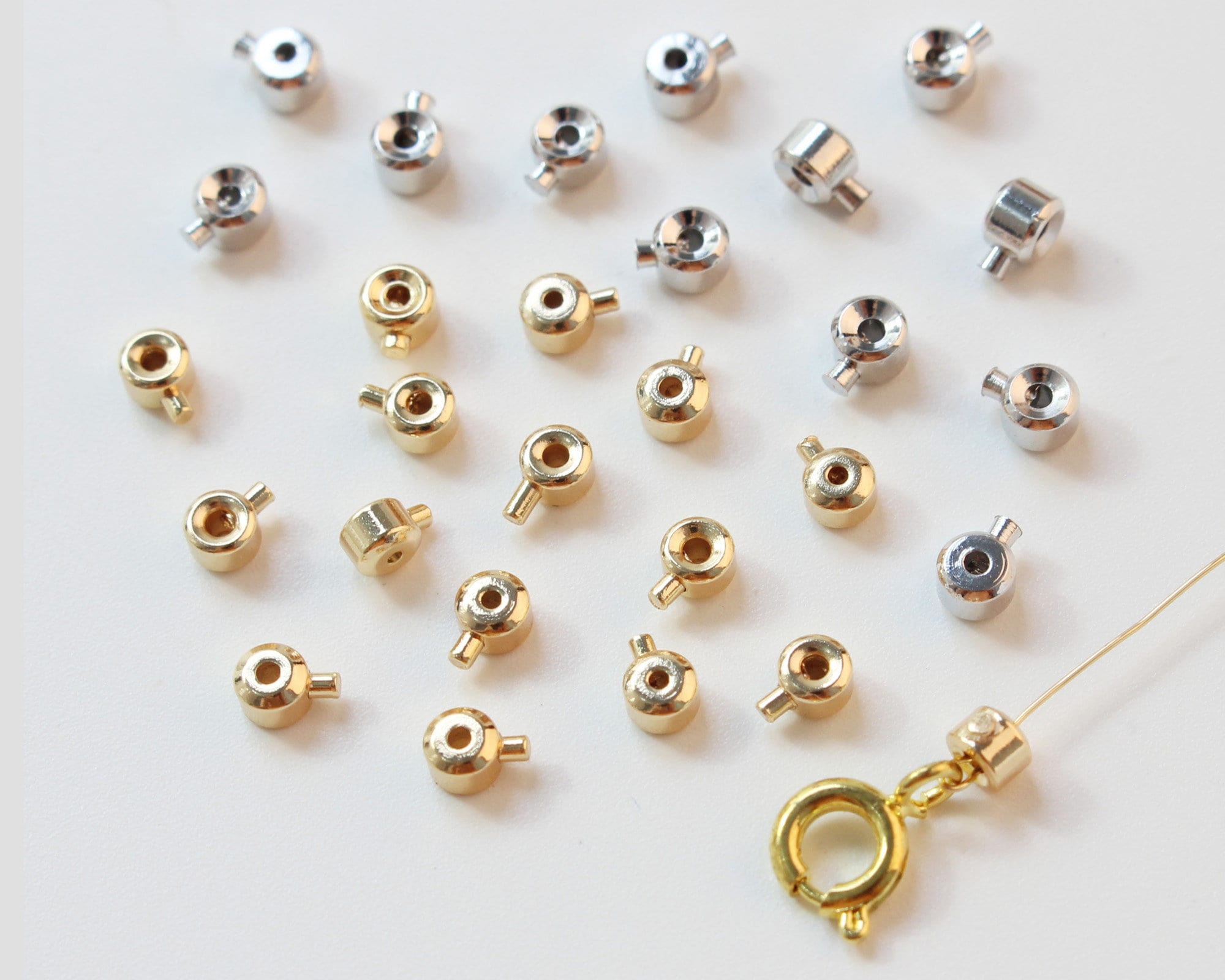 10pcs Real Gold Plated Crimp Bead Press Type Ending Etsy