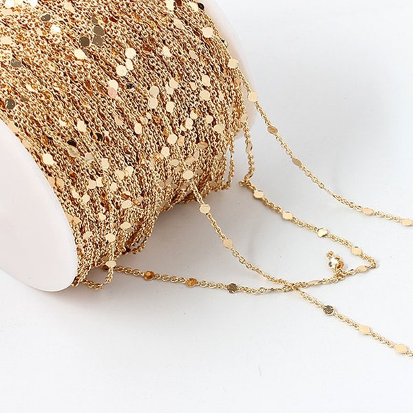 3.2 feet. Flat Cable Chain,1.3mm Chain,18K Gold Plated Brass Satellit Chain,Tiny Flat Soldered Necklace Wholesale Cable Chain, Bulk Chain